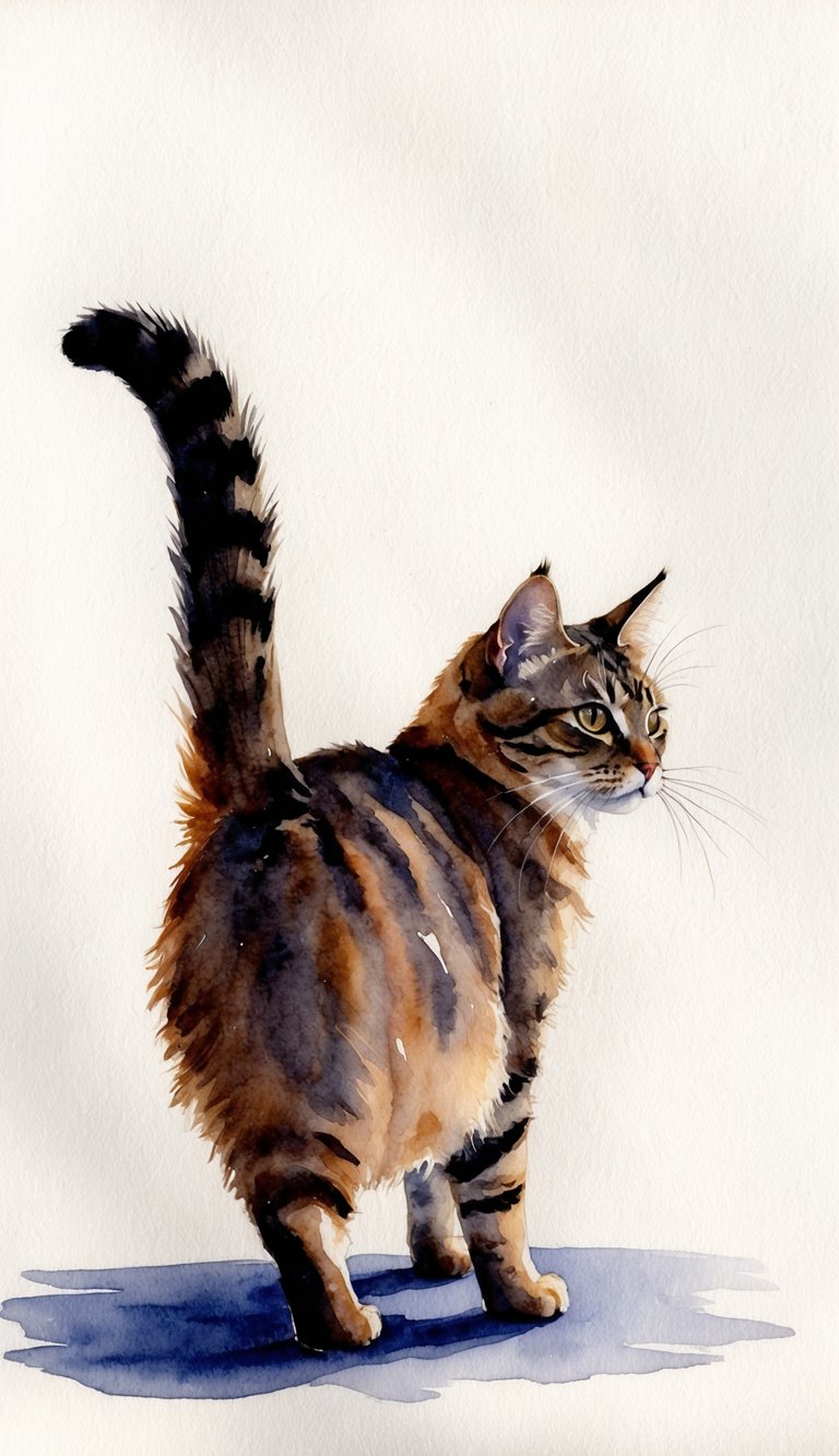 The cat's back is arched, and its tail is puffed up, indicating defensiveness